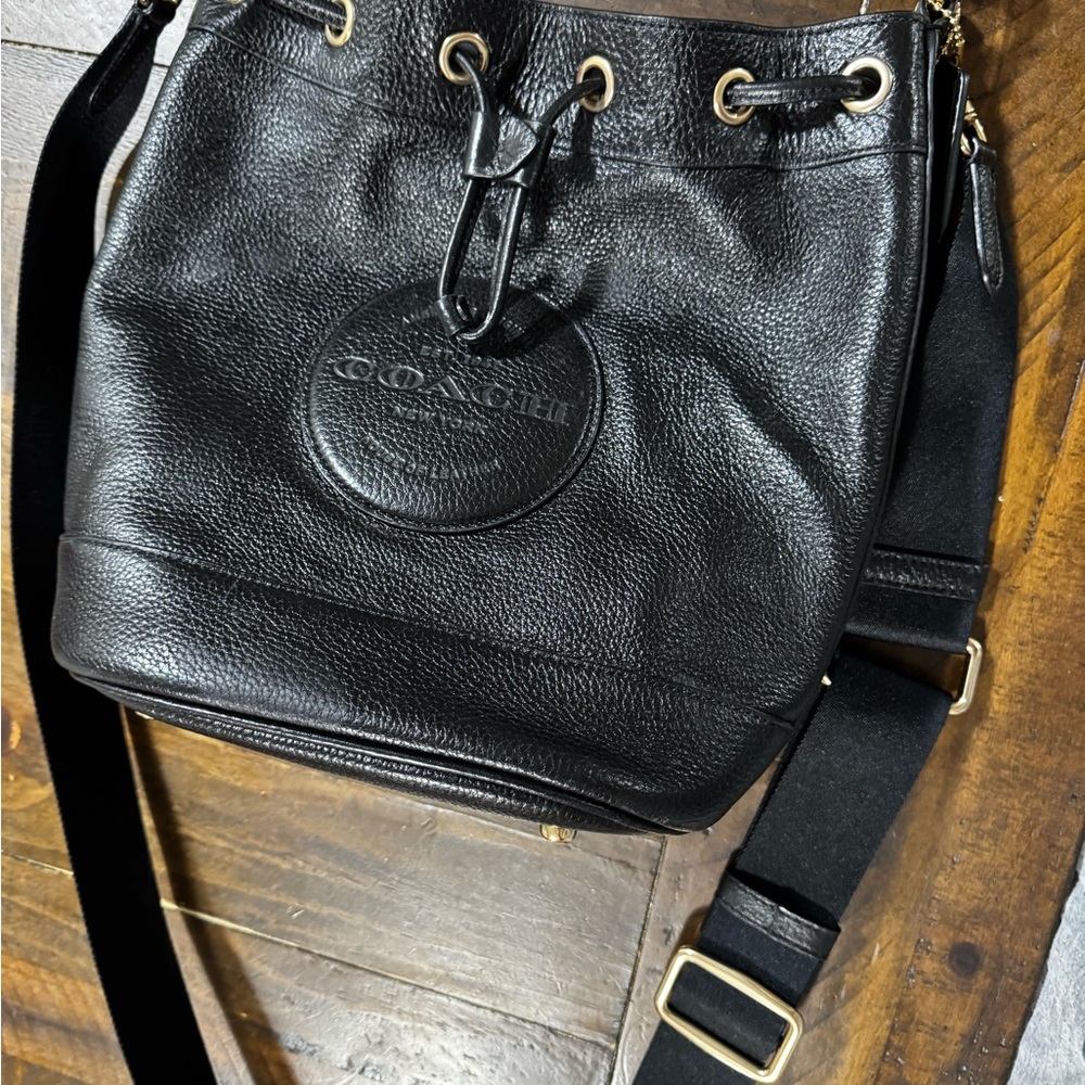 Coach Black Leather Drawstring Bag